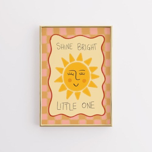 Shine Bright Little One Sun Nursery Print, Whimsical Baby Room Decor Poster