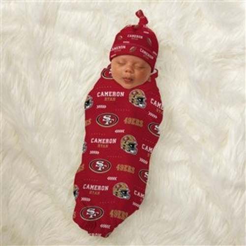 San Francisco 49ers Personalized NFL Baby Hat & Receiving Blanket Set