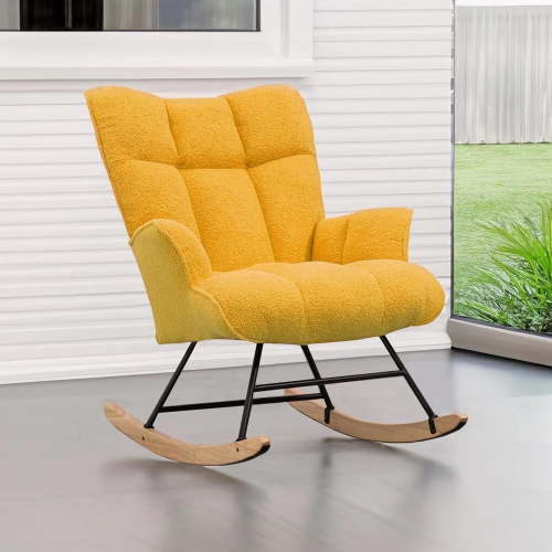 SAETSFEG Nursery Rocking Chair Teddy, High Backrest, Comfortable Stylish with Padded Seat for Living Rooms, Bedrooms, Offices, Yellow