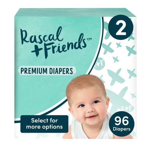Rascal + Friends Premium Diapers Size 2, 96 Count (Select for More Options)