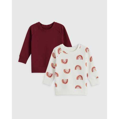 Organic Cotton French Terry Crew Neck Sweatshirt 2-Pack in Rainbows/Burgundy