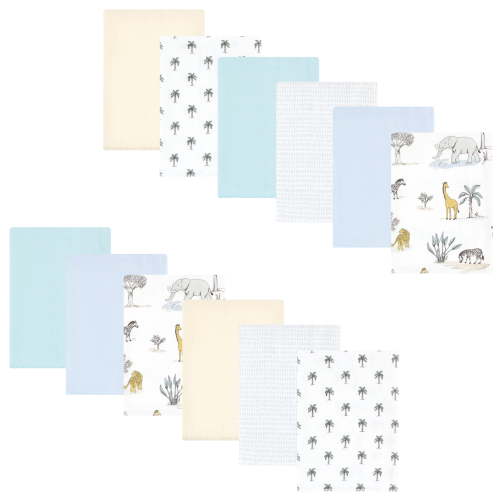 Luvable Friends Hudson Baby Cotton Poly Flannel Burp Cloths 12pk, Safari Friends, One Size