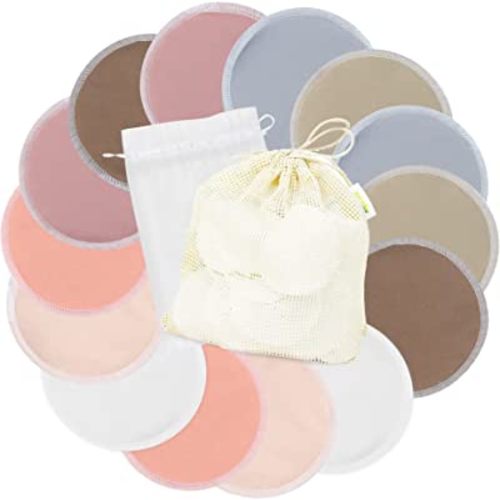 wegreeco Nursing Breast Pads (14 Pack) + Laundry Bag & Travel Storage Bag, 4.7 inch Option - Washable & Reusable Breastfeeding Nursing Pads (Mild, Large)