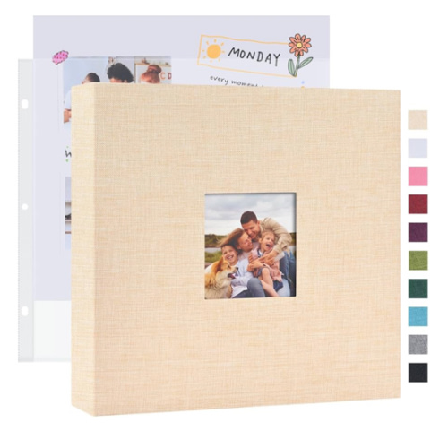 Mublalbum 12x12 Inch DIY Scrapbook Photo Album with 20 Plastic Sleeves 40 Pages Linen Cover 3 Ring Folder Binder for Wedding Baby Family and DIY Projects (Beige)