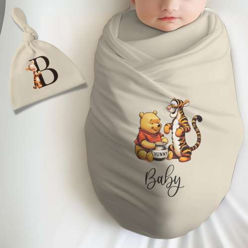Baby Shower Gift Set Personalized Pooh Bear Baby Blanket Tigger Monogram Custom Baby Boy Gift Baby Shower Gift Baby Set Pooh Bear Gift Set
