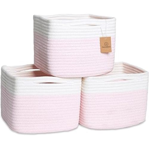 NaturalCozy Storage Cubes 9”x9”x7”Cotton Rope Woven Baskets for Organizing 3-Pack | 9 Inch Cube Storage Bin | Small Basket for Shelf Nursery, Pantry, Decorative Plant, Bathroom Closet, Toy Gift
