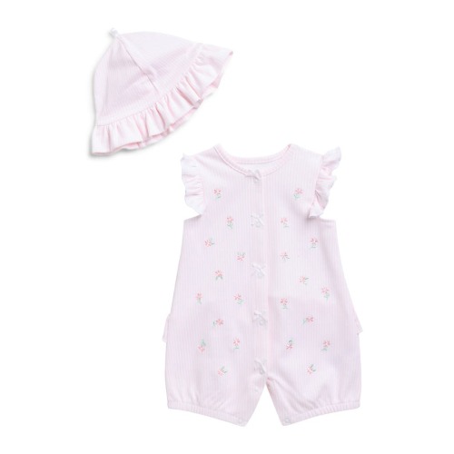 Embroidered Floral Romper & Hat Set