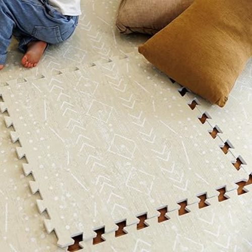 Lillefolk Baby Play Mat for Floor – 6x6ft Beige | Soft Non Toxic Premium EVA Foam Tiles for Tummy Time, Crawling & Playroom – Waterproof for Hard Floors Mat for Babies & Toddlers (9 Tiles)