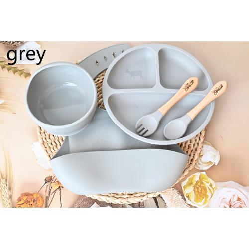 Personalized Silicone Baby Weaning Set: Engraved Plate, Bowl, Bib & Utensils