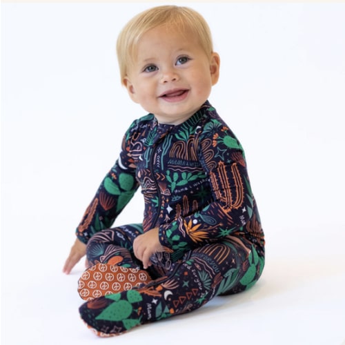Bamboo Footie Zipper Baby Pajama - Desert Cactus Midnight Bamboo Onesie Sleeper - Mama I Wished for You Affirmation – Raising Mama