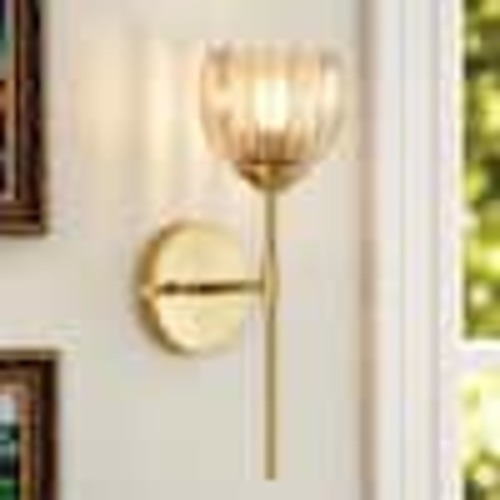 1-Light Gold Vintage Modern Industrial Wall Sconce with Tulip Amber Glass Shade