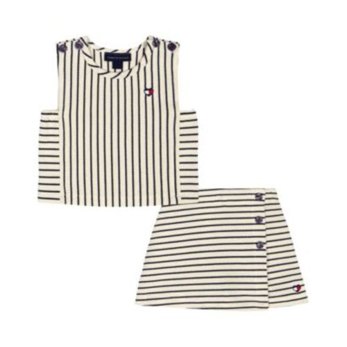 Baby Girls' Popcorn Pique Striped Top and Wrap Skort, 2-Piece Set