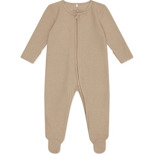 Baby Clever Zip Waffle Fitted One-Piece Footie, 0-3M, Sesame