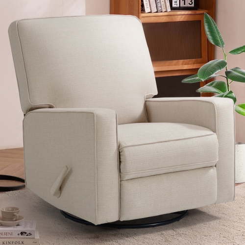 360° Swivel Rocker Recliner , Glider Rocker Recliner, Rocking Chairs for Nursery, Linen Fabric Chair with High Back, Deep Seat, for Living Room, Bedroom, Beige