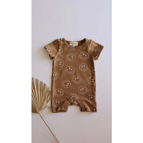 Just Smile Tan | T-Shirt Romper - 6-12M