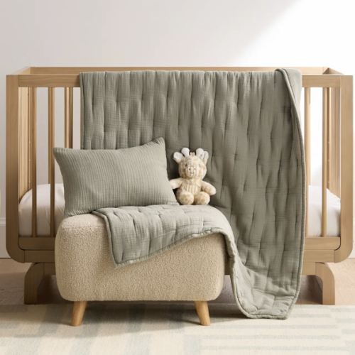 Organic Cotton Gauze Toddler Quilt in Dried Sage