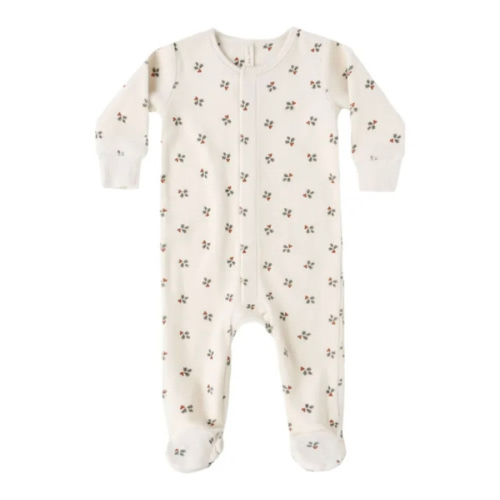 Holly Berry Footed Jumpsuit | Ecru