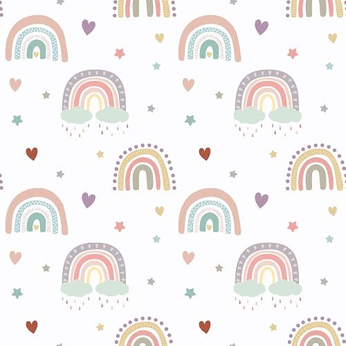 CHIHUT Boho Rainbow Peel and Stick Wallpaper for Kids Bedroom 17.7”x236” Cute Fun Kids Contact Paper for Cabinets Drawers Self Adhesive Removable Nursery Wall Paper Rainbow Wall Decor for Classroom