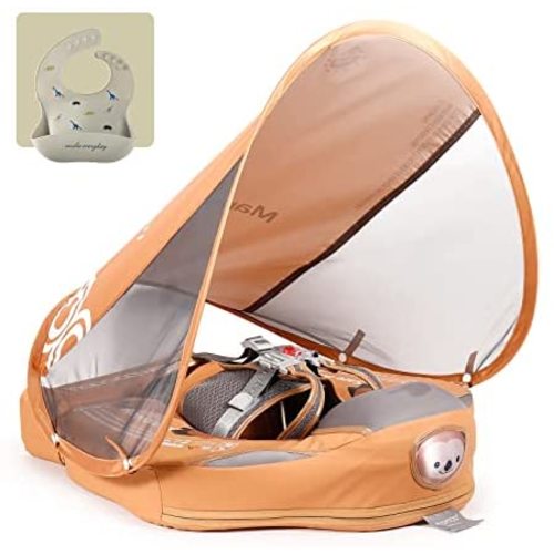 Mambobaby Baby Floatie Add Tai Baby Pool Float with Canopy Non Inflatable Solid Upgrade Leather Baby Floats for Aged 3-24 Months