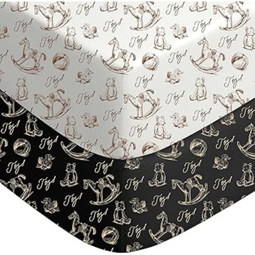 Yoofoss Baby Pack and Play Sheets 2 Pack for Boys and Girls - 38x26 Mini Crib Sheets Fitted Neutral Compatible with Graco Pack n Play Mattress,Ultra Soft Breathable Microfiber Rocking Horse