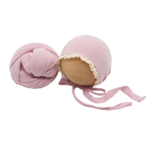Newborn Photography Wrap Prop Ruffle Bonnet Lace Edge Hat Set | Stretch Newborn Baby Girl Boy Photo Photoshoot Outfits