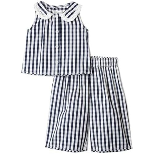 Amazon Essentials x Sofia Grainge Toddlers and Baby Girls' Cotton Sateen Sleeveless Top and Pants Play Set