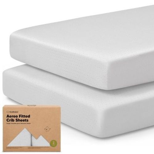 2pk Aereo Fitted Crib Sheets for Boys, Girls, 52x28 Standard Baby Crib Mattress Sheets, Bamboo Viscose Cotton (Pearl Gray)