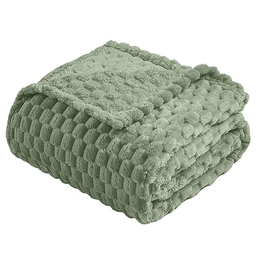 Vessia Flannel Fleece Throw Blanket(50x70 inch), 3D Jacquard Sage Green Fuzzy and Warm Blanket for Couch,Sofa,Bed,Chair, 300GSM Super Soft Touch Cozy Lightweight Throw for All-Season Home Decor