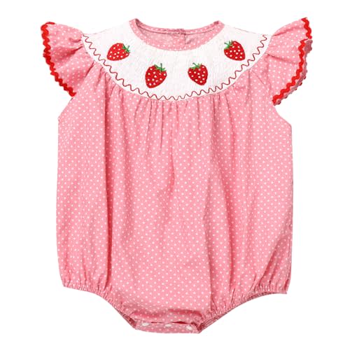 AWIBMK Toddler Girls Strawberry Heart 1st Birthday Outfits Embroidery Ruffle Cake Smash Romper Pumpkin Halloween Clothes