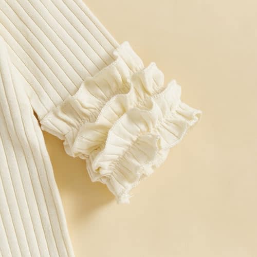 Ursobutegl Newborn Baby Girl Clothes Jumpsuit Ruffle Romper Bodysuit Pants Headband One-Piece Coming Home Hospital Outfits (Beige, 0-3 Months)