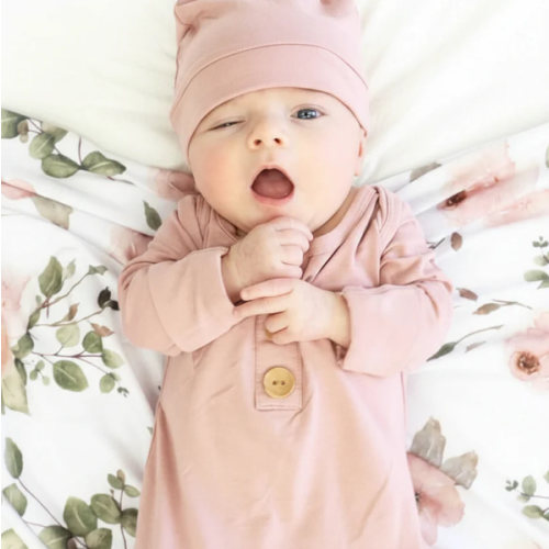 Solid Mauve Newborn Baby Knot Gown & Hat | Caden Lane