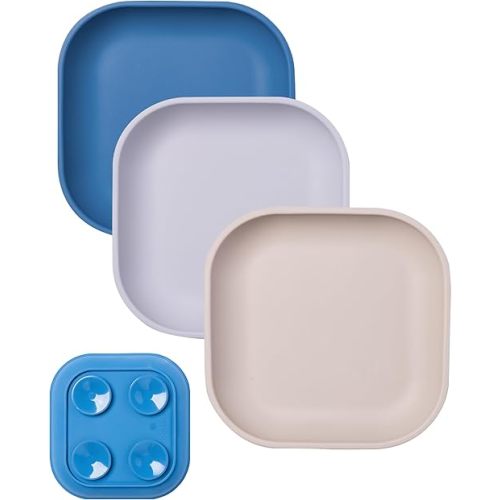 BABELIO Suction Plates for Baby and Toddler, 100% Food Grade Silicone, BPA Free, Dishwasher & Microwave Safe, with 4 Suction Cups, Stackable, 3 Pack