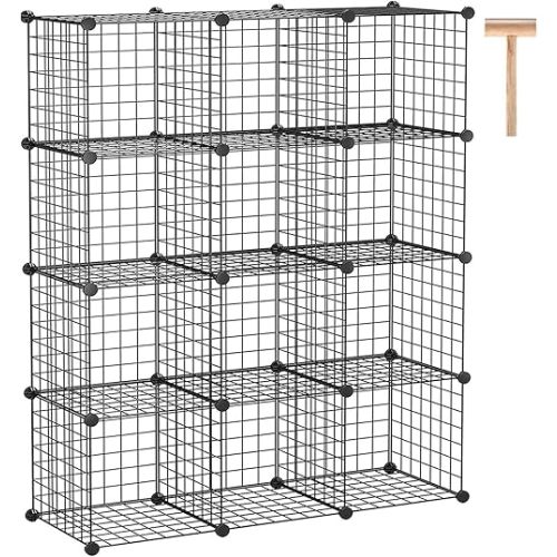 C&AHOME Wire Cube Storage, 12-Cube Storage Organizer Metal, C Grids Storage Bins Shelving, Modular Bookshelf Shelf, Closet Cabinet Ideal for Bedroom, Office 36.6”L x 12.4”W 48.4”H Black