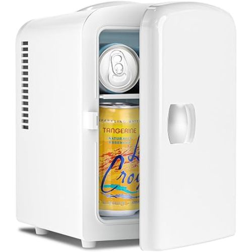 Antarctic Star 4L/6 Can Portable Compact Refrigerator for Bedroom,Car,Office & Dorm,Small Cooler for Food/Drinks/Skin Care,AC/DC,WHITE