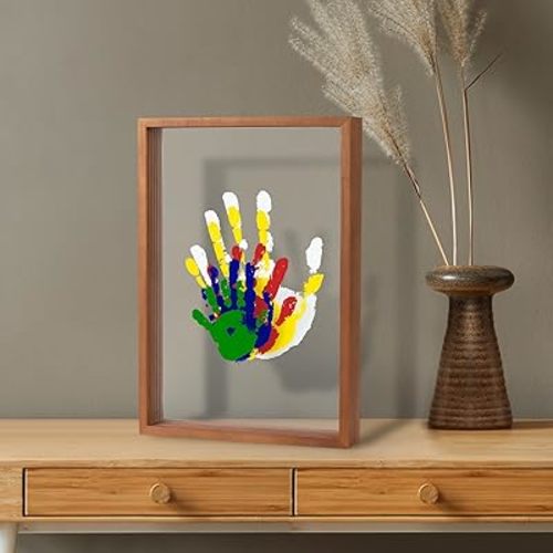 Family Handprint Kit - Gifts for New Parents, Adoption Gifts, Create Lasting DIY Craft Keepsake Wooden Frame -Includes 5 Paint Colors - Transparent Sheets (Brown)