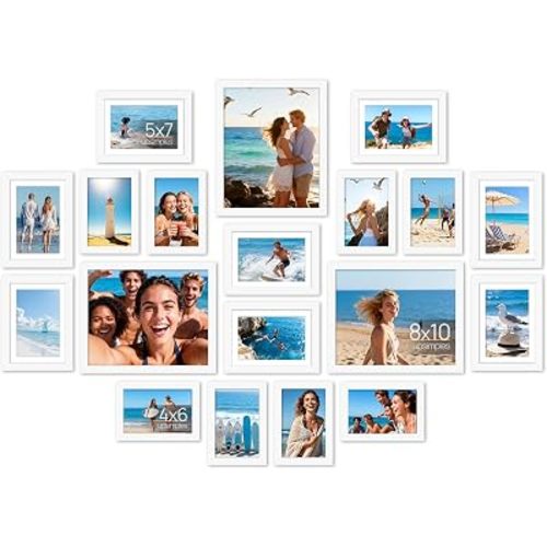 upsimples Picture Frames set of 19, Including 8x10, 5x7, 4x6 Brown Frame | Multi Picture Frames Collage Wall Decor, Gallery Wall Frame Set, Gift For Christmas, Mothers' day, Wedding, Dorm, Living Room