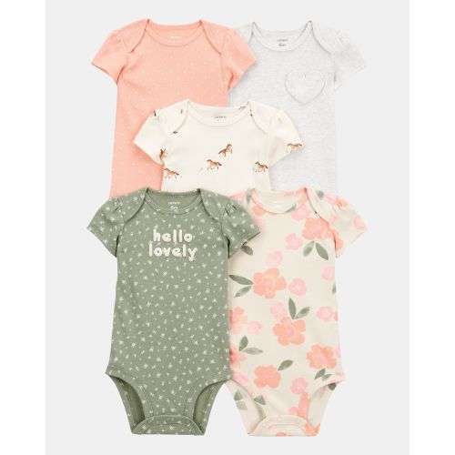 Baby Girl 5-Pack Floral Horses Short-Sleeve Cotton Bodysuits - Pink/Green - Carter's | Carter's