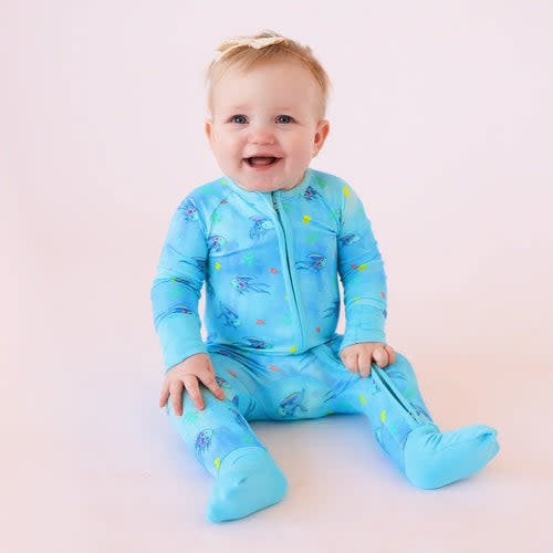FancyPrince Colorful Fish Baby Bamboo Blue Zipper Romper Pajamas