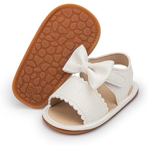 Meckior Baby Toddler Infant Girls PU Leather Soft Open Toe Summer Sandals Flower Princess Flat Shoes