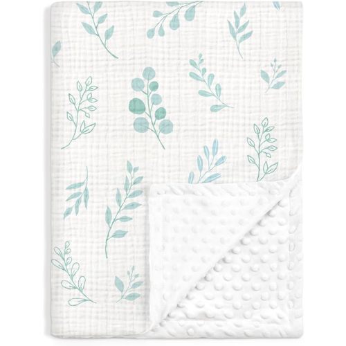 Baby Blankets for Boys Girls, Soft Nursery Minky Blankets with Muslin and Dotted Fleece Back 30x40 inches, Receiving Bed Quilt for Newborn, Infants, Toddlers (Leaf)