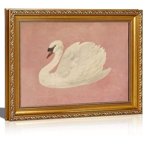 FKRYTYB Vintage Gold Framed Classical Pink Swan Canvas Wall Art, 11x9in