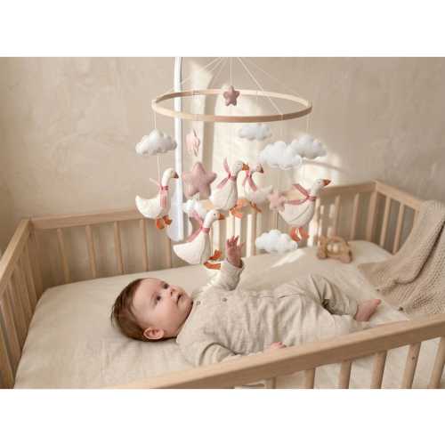 Goose Baby Mobile, Felt Crib Mobile with Clouds Stars, Handmade Nursery Decor, Baby Shower Gift, Coquette Baby Girl Mobile, Duck Felt Mobile