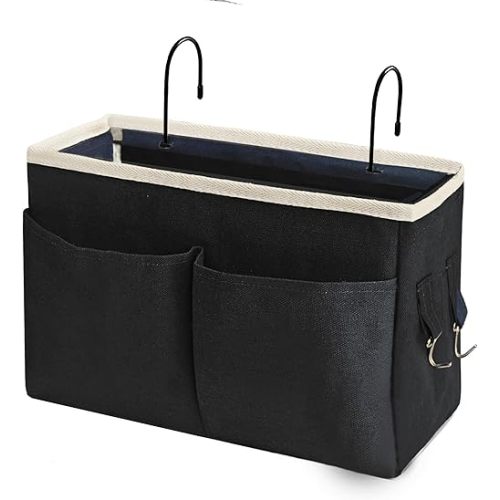 Bedside Caddy Bedside Hanging Storage Basket Multi-Function Organizer Caddy for Bunk and Hospital Beds Dorm Rooms Bed Rails, Can be Placed Glasses Books Mobile Phones(Black)
