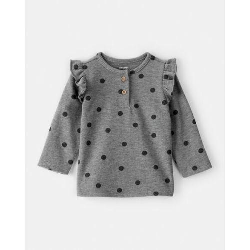 Baby Girl Flutter-Sleeve Polka Dot Long-Sleeve Top - Grey - Carter's | Carter's