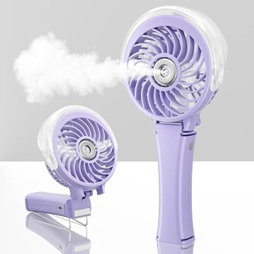 HandFan Upgraded Portable Handheld Misting Fan, Personal Mister Fan, Spray Water Mist Fans, Foldable Electric Mini Cooling Hand Fans for Beach Travel Disney(Light Purple)