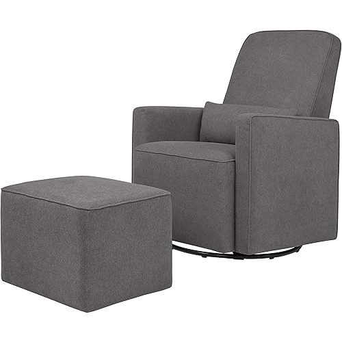 DaVinci Olive Upholstered Swivel Glider with Bonus Ottoman in Dark Grey, Greenguard Gold & CertiPUR-US Certified