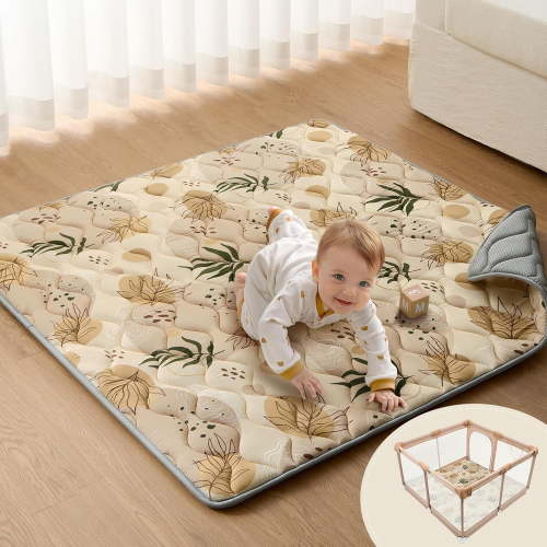 HearthHarmony Child Play Mat, 47x47 Infant Play Mat for Playpen, Thicken Foam Cushioned Child Mat for Floor, Non-Slip Kids Play Mat, Washable Child Playmat for Babies,Toddlers, Earth Tones Design