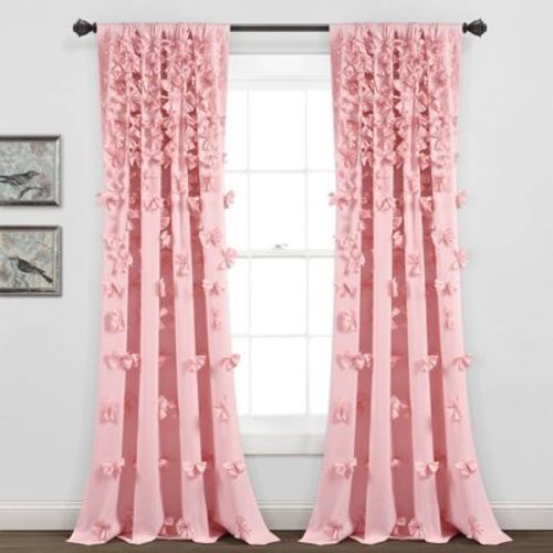 84"x54" Riley Sheer Window Curtain Panel Pink - Lush Décor: Vintage Microfiber, Light Filtering, Rod Pocket
