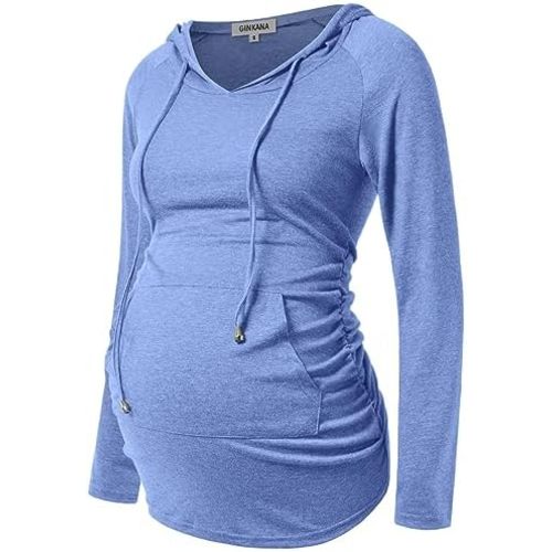 GINKANA Maternity Hoodie Long Sleeves Shirts Casual Maternity Top Pregnancy Sweatshirt Casual Clothes