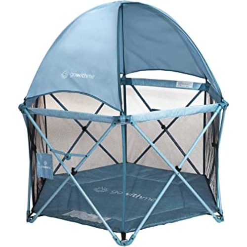 Baby Delight Go with Me Eclipse Deluxe Portable Playard | Playpen | Sun Canopy | Indoor and Outdoor | Ultra Padded Nylon Floor | Blue Wave